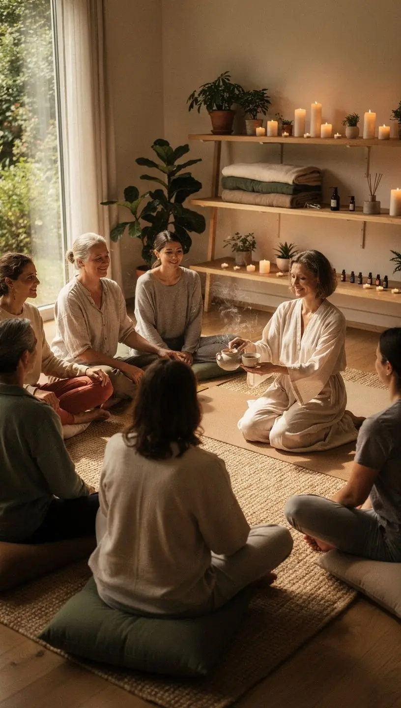 Zelené bylinky a sušené kvety v sklenenej nádobe na pozadí