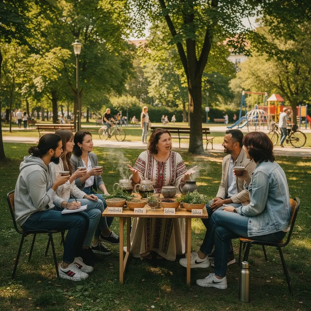 Čajová kanvica s bylinkovým čajom a čerstvými bylinkami vedľa